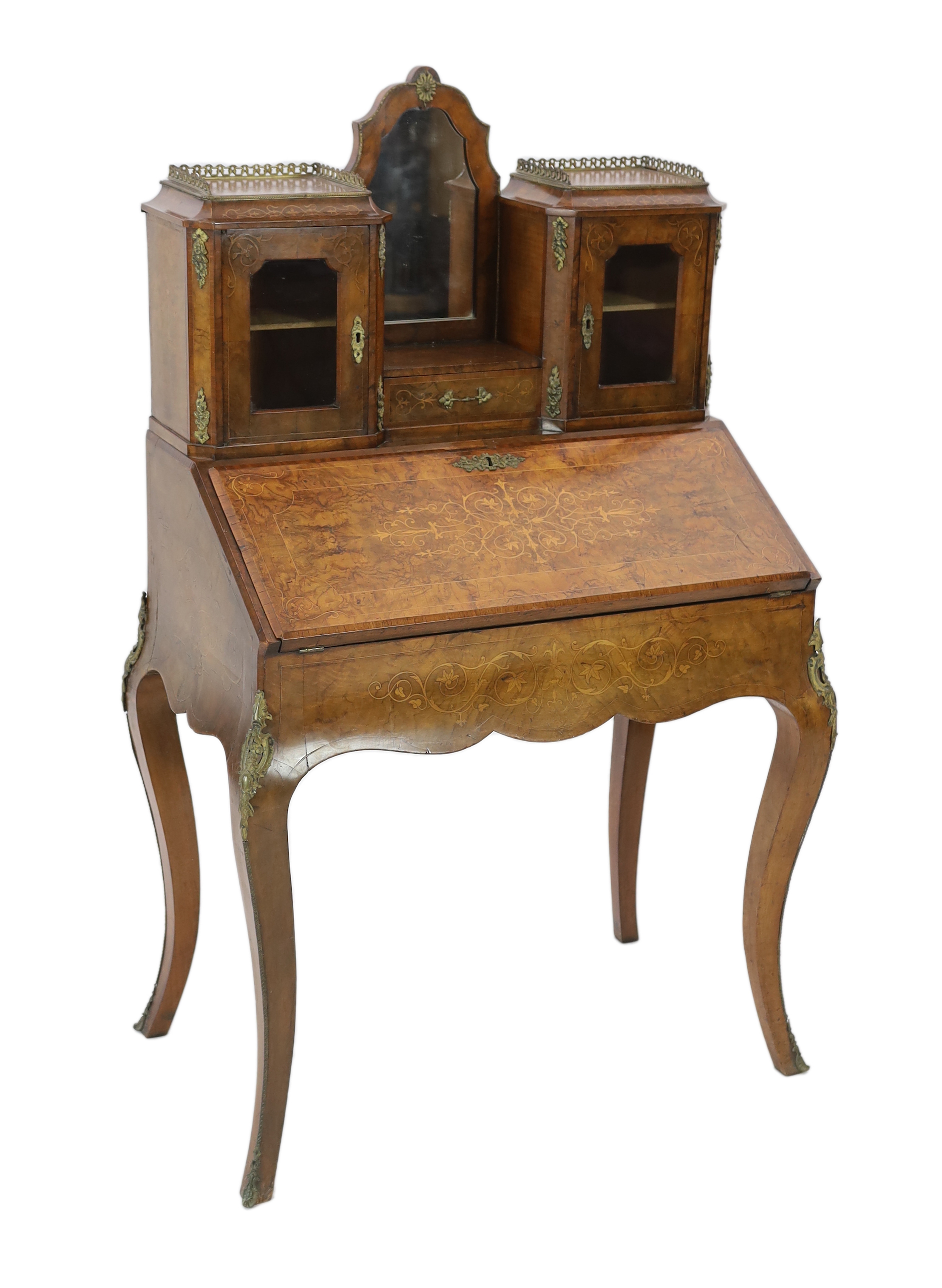 A Victorian marquetry inlaid walnut bonheur du jour